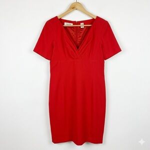 VTG Gillian 100% Silk Red Draped Surplice V-Neck Sheath Dress Size 14